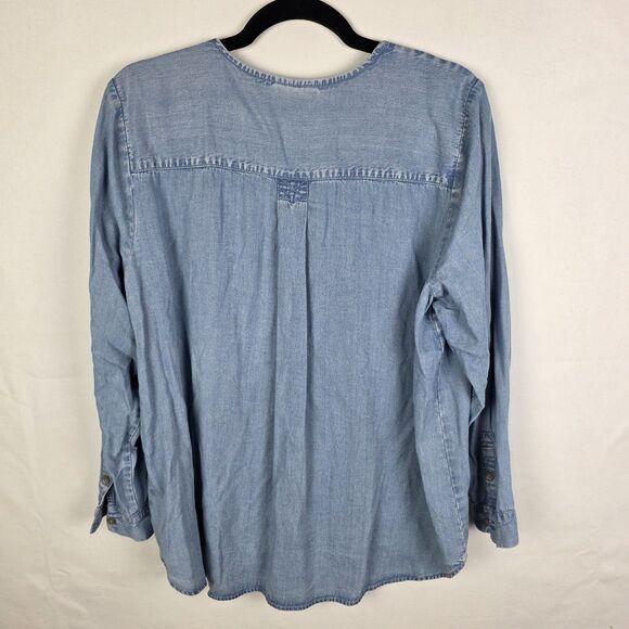 J. Jill Denim Chambray Wash Split Neck Popover Tunic Top Women’s Large Petite - Picture 2 of 6